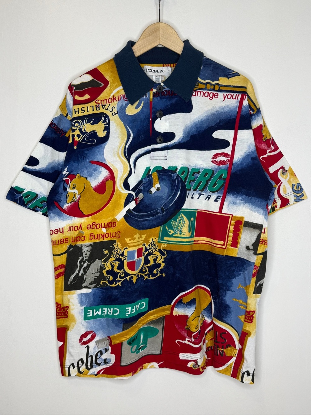 Vintage Iceberg Camel Cigarettes All Over Print Short Sleeve Polo Shirt Mens XL